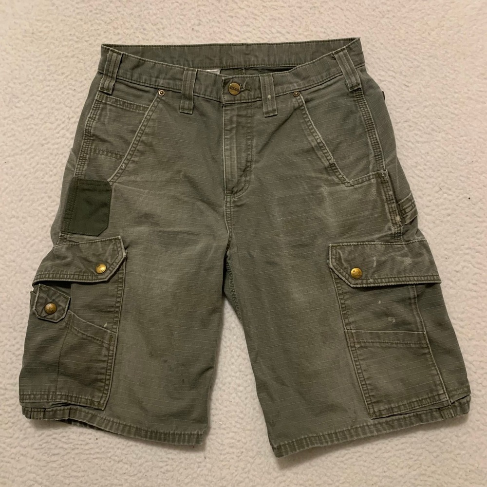 Carhartt Relaxed Fit Ripstop Cargo Shorts Mens 30x11 Distressed Green B357 MOS